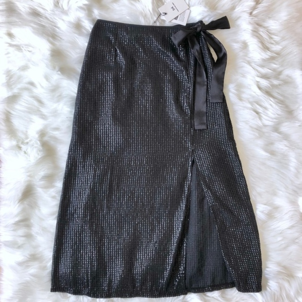 Something Navy Sequin Midi Skirt Tie Waist Skirt - Picture 4 of 6